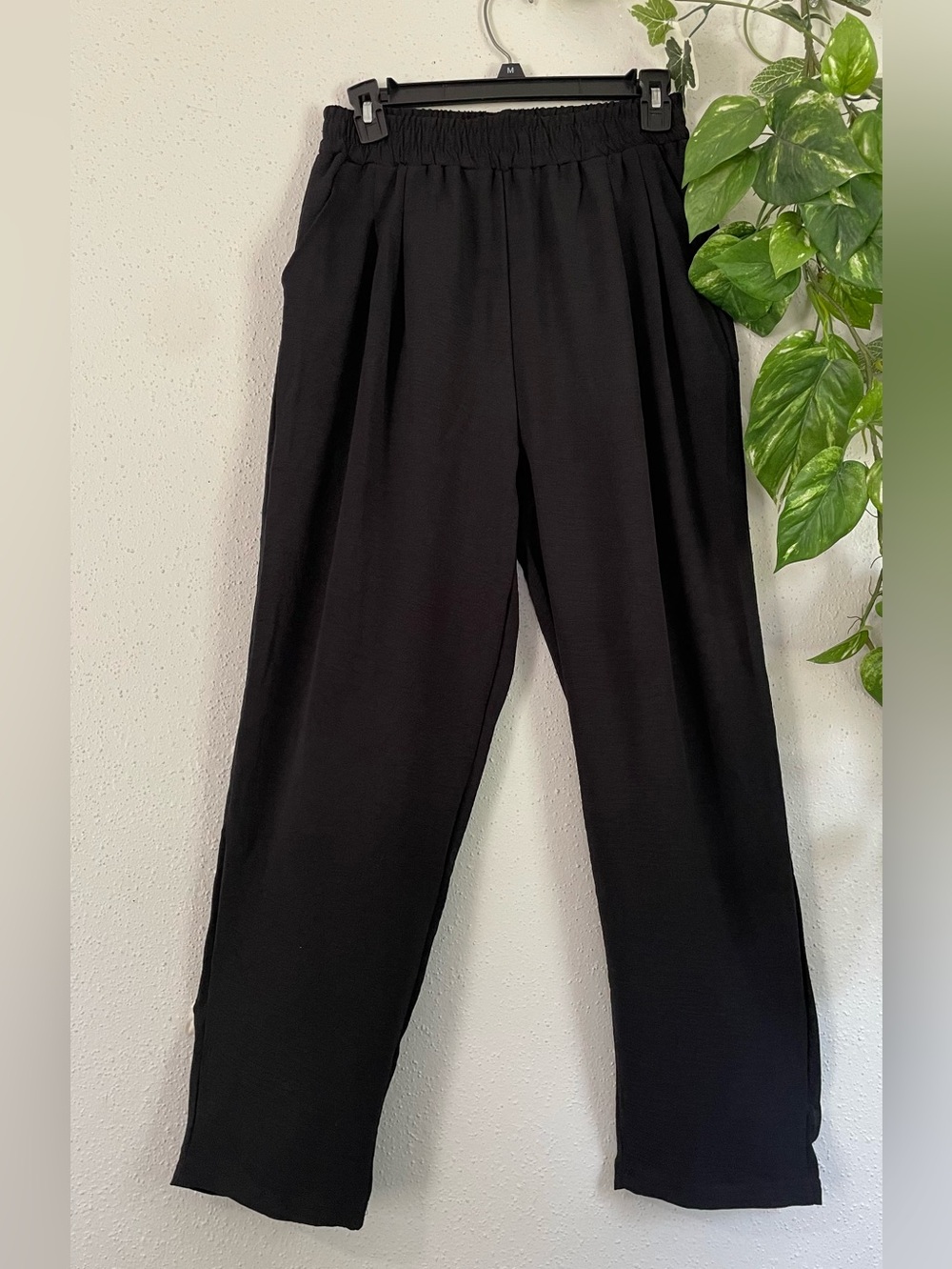Black Pants Just We Elastic Waist Clips Pockets Size M New